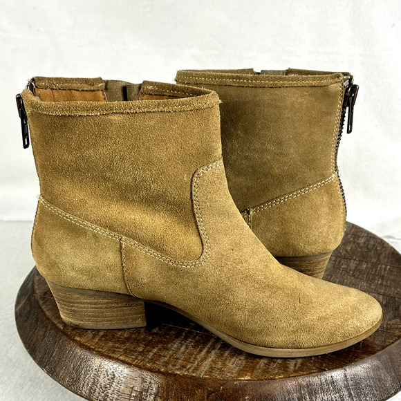Sofft Boots Womens 7.5 Tan Suede Leather Boho Western Heels Ankle Buckle Zipper - Picture 7 of 13